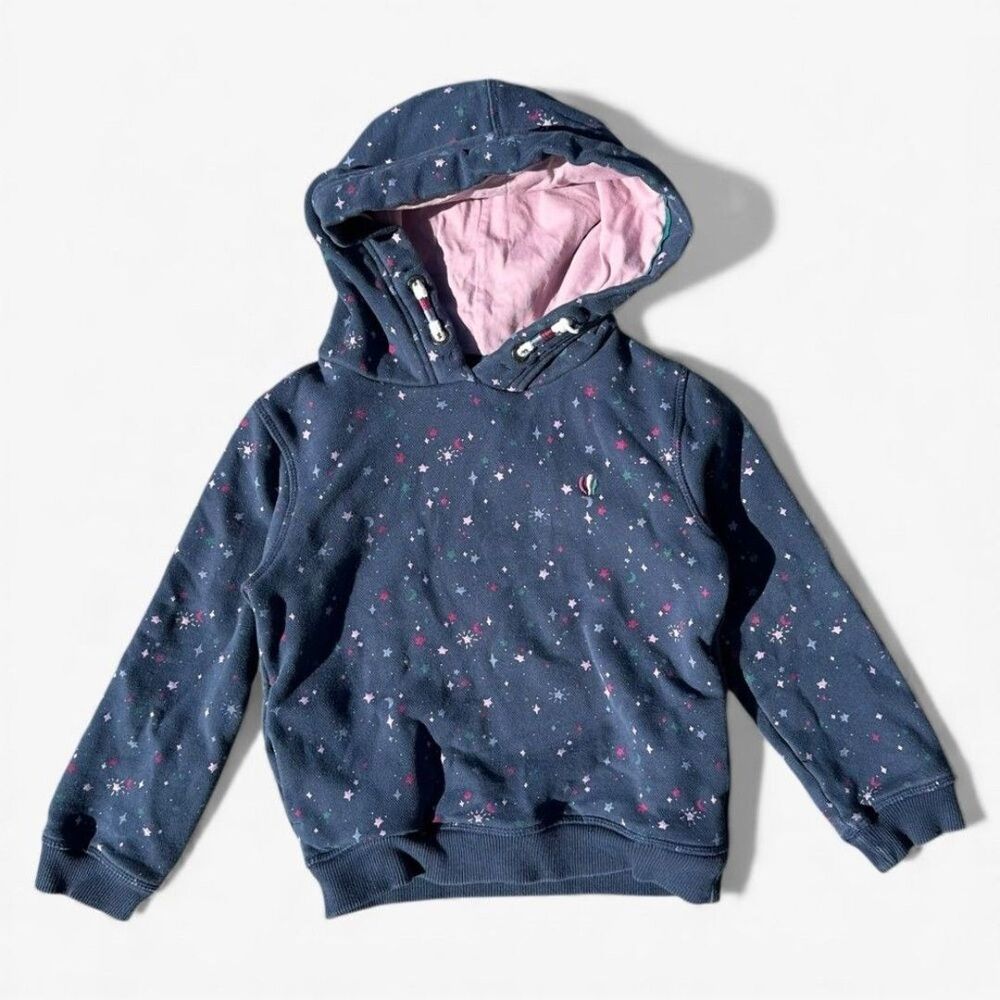 Fat Face Girls Star Print Hoodie Navy Pink Cozy Kids 5/6 Spacecore
